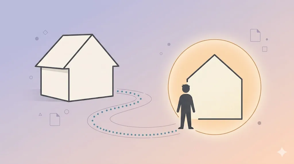 부모와 따로 사는 청년의 분리수급 개념을 상징하는 2D 일러스트