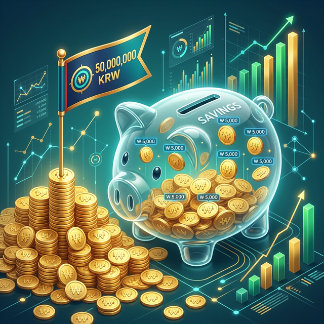 2026년 청년미래적금 5,000만원 목돈 만들기 목표를 달성하는 금색 코인과 요약 차트 일러스트