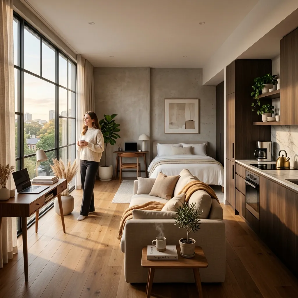 2026년 청년 주거 정책의 안정성을 상징하는 현대적인 주거 공간 이미지. 따스한 채광이 드는 실내 전경을 통해 청년들에게 제공될 주거 안정의 미래상을 시각적으로 표현했습니다.